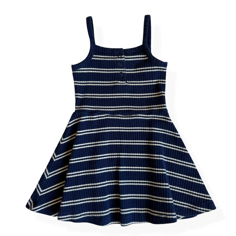 Hanna Andersson Striped Cami Fit & Flare Dress Navy Blue 85cm US 2T